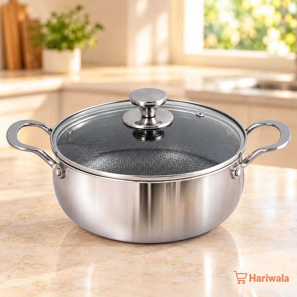 Kiam Tri-Ply Honeycomb Belly Casserole with Glass Lid – 30cm