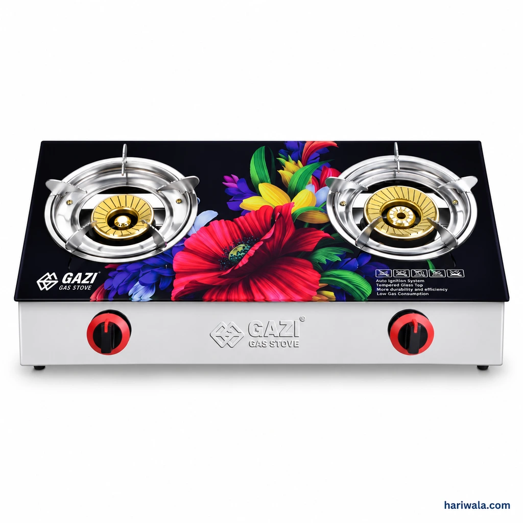 Gazi Tempered Glass Double Burner Gas Stove HTG-2889