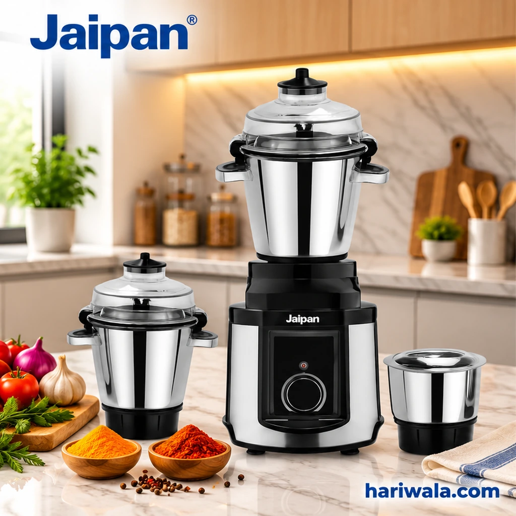 Jaipan Platinum Heavy Duty Mixer Grinder with 3 Jars – 1600W Black & Silver