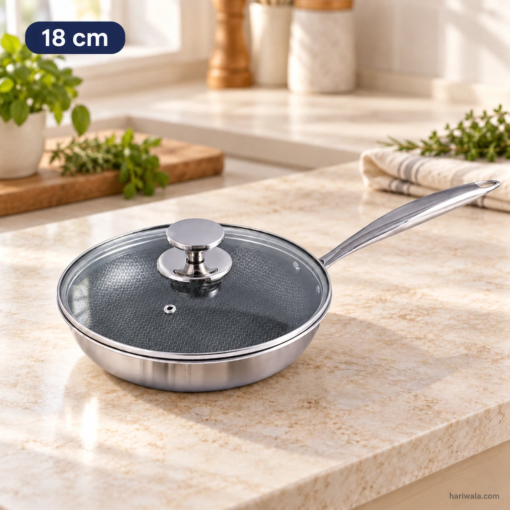 Kiam Tri-Ply Honeycomb Frypan with Glass Lid – 18cm