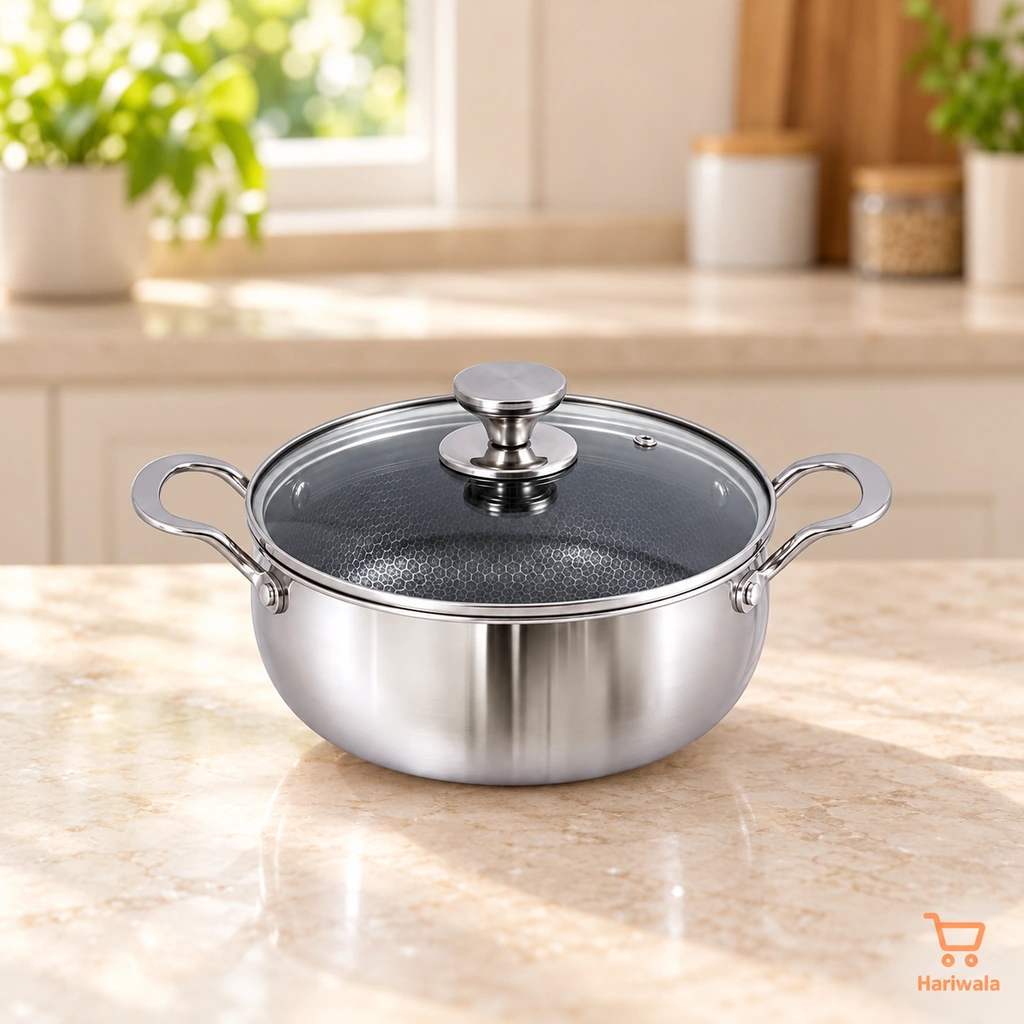 Kiam Tri-Ply Honeycomb Belly Casserole with Glass Lid – 22cm