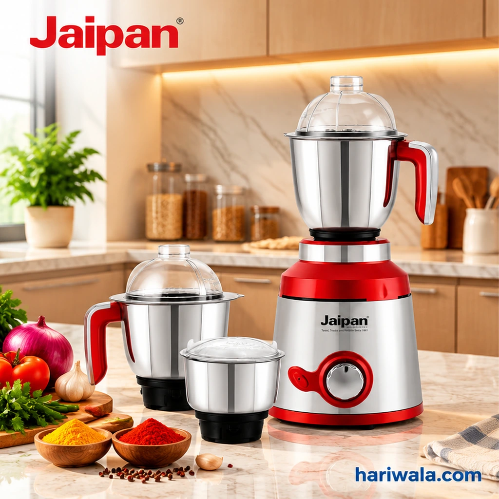 Jaipan SteelX High Performance Mixer Grinder with 3 Jars – 550W Red & Silver