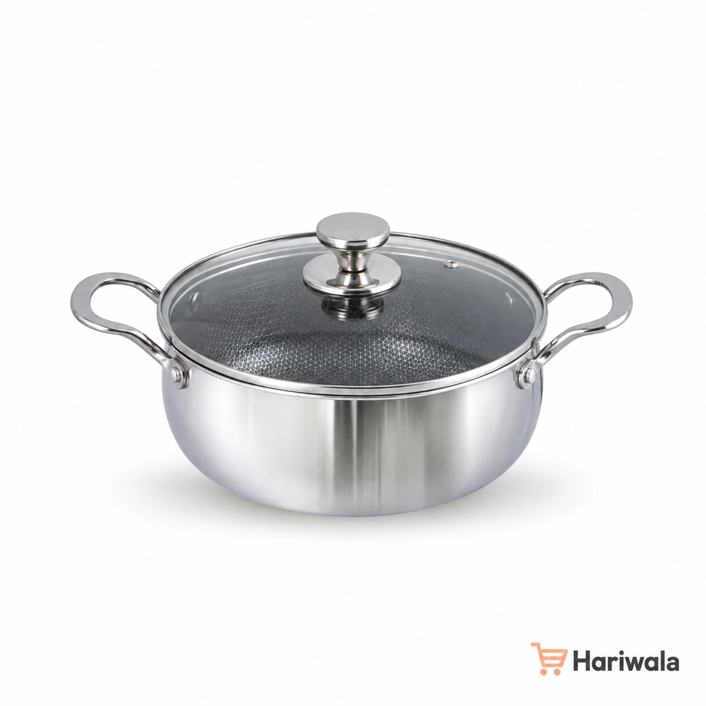 Kiam Tri-Ply Honeycomb Belly Casserole with Glass Lid – 26cm