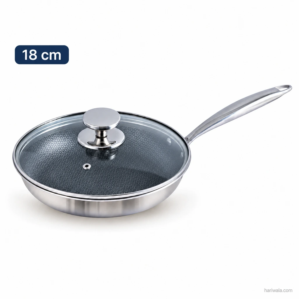 Kiam Tri-Ply Honeycomb Frypan with Glass Lid – 18cm
