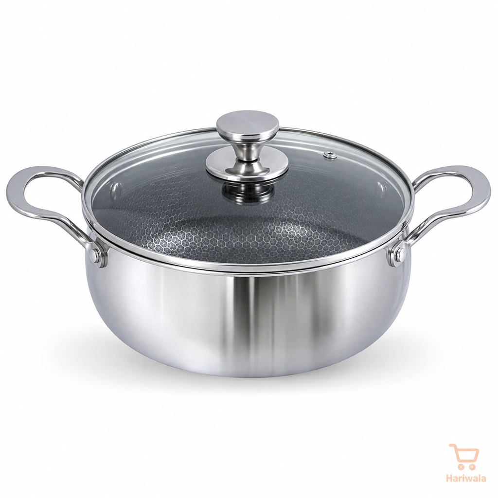 Kiam Tri-Ply Honeycomb Belly Casserole with Glass Lid – 30cm