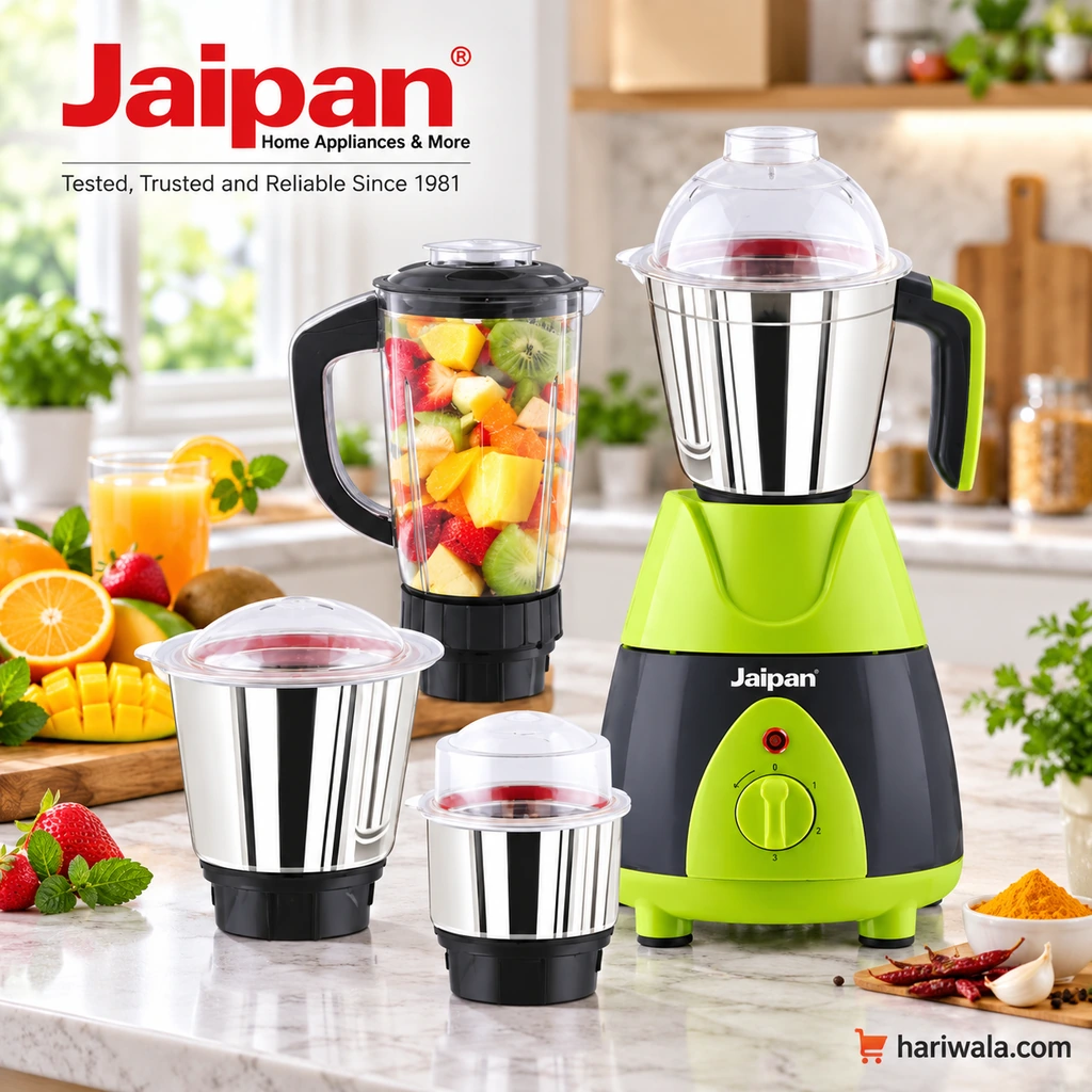 Jaipan Fruttica High Performance Mixer Grinder Juicer with 4 Jars – 1000W Green & Black