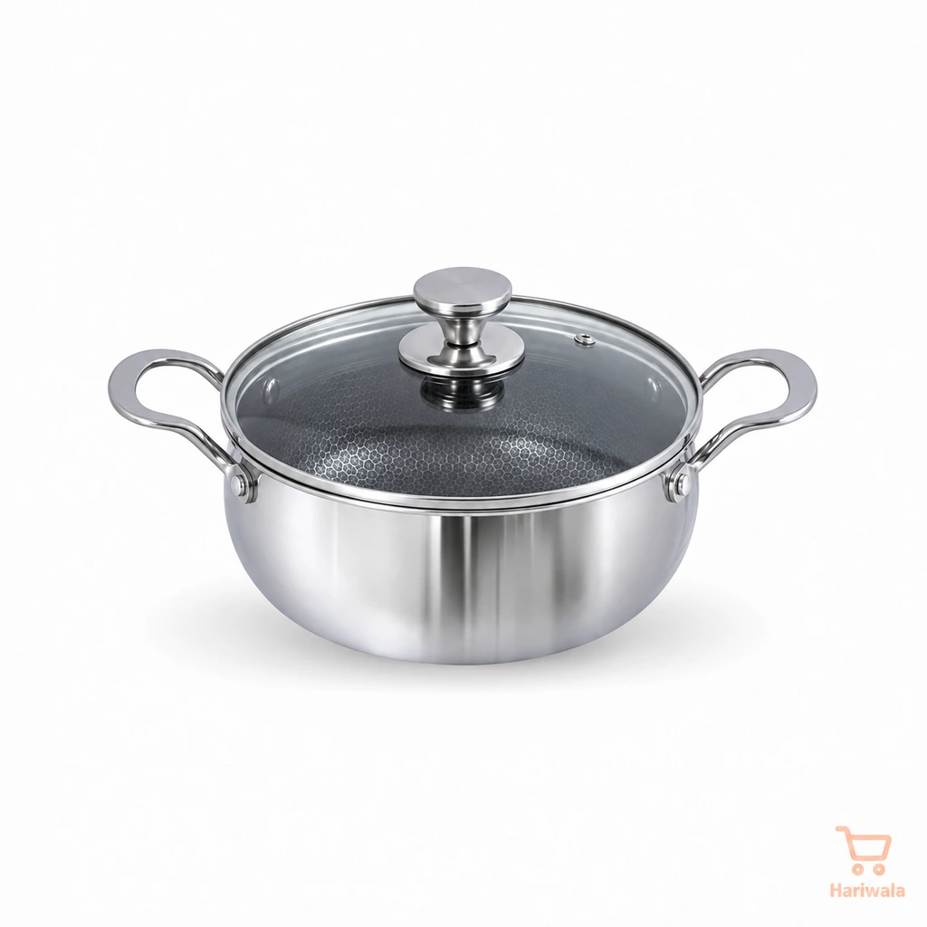 Kiam Tri-Ply Honeycomb Belly Casserole with Glass Lid – 22cm