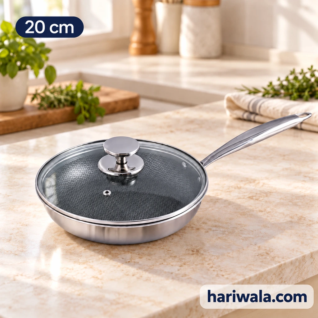 Kiam Tri-Ply Honeycomb Frypan with Glass Lid – 20cm