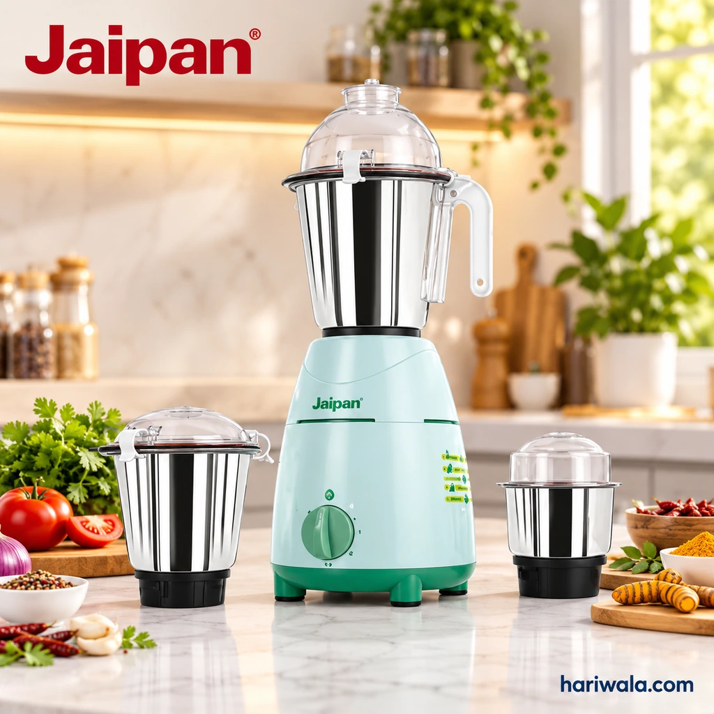 Jaipan Family Mate Mixer Grinder with 3 Jars – 1000W White & Green