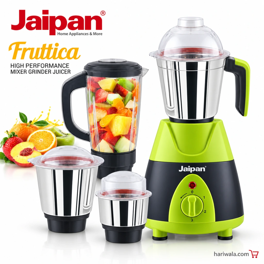 Jaipan Fruttica High Performance Mixer Grinder Juicer with 4 Jars – 1000W Green & Black